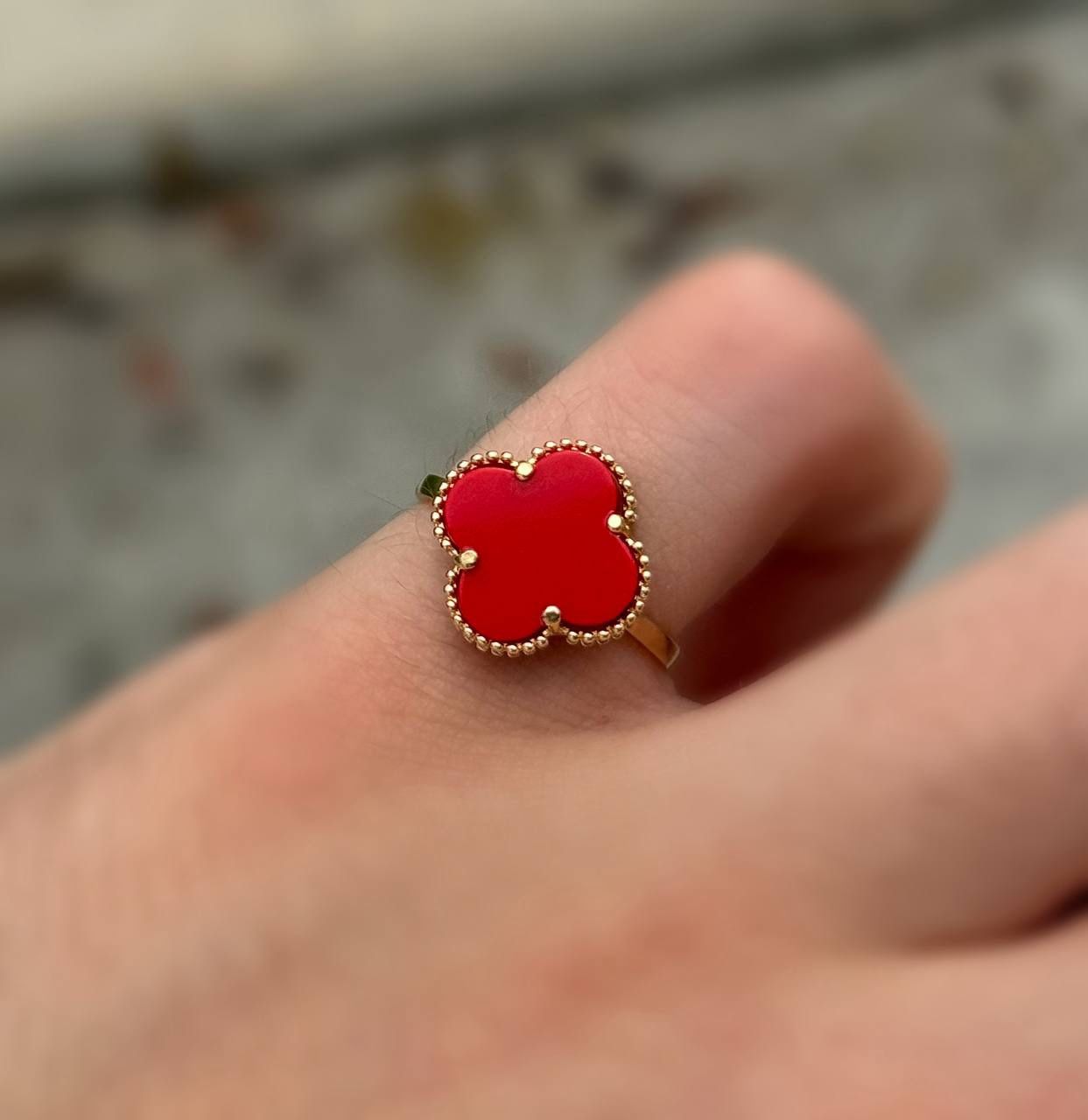 Jewelry 14k solid yellow gold Van cleef style red color ring size 6.75