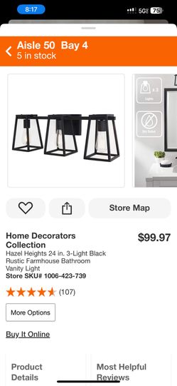 Home Decorators Collection Hazel Heights 24 in. 3-Light Black Rustic Farmhouse Bathroom Vanity Light