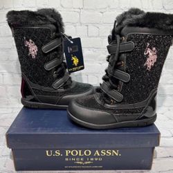 U.S. Polo Assn. Girls Winter Boots Black Shimmer ToddlerNEW