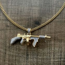Lab diamond 💎 Micro pave Cubic Zirconia Machine Gun Pendant 🔥 🔥 🔥 Gold Bonded on top of Sterling Silver/brass Base 💥  Made to last 🔥 🔥 🔥 