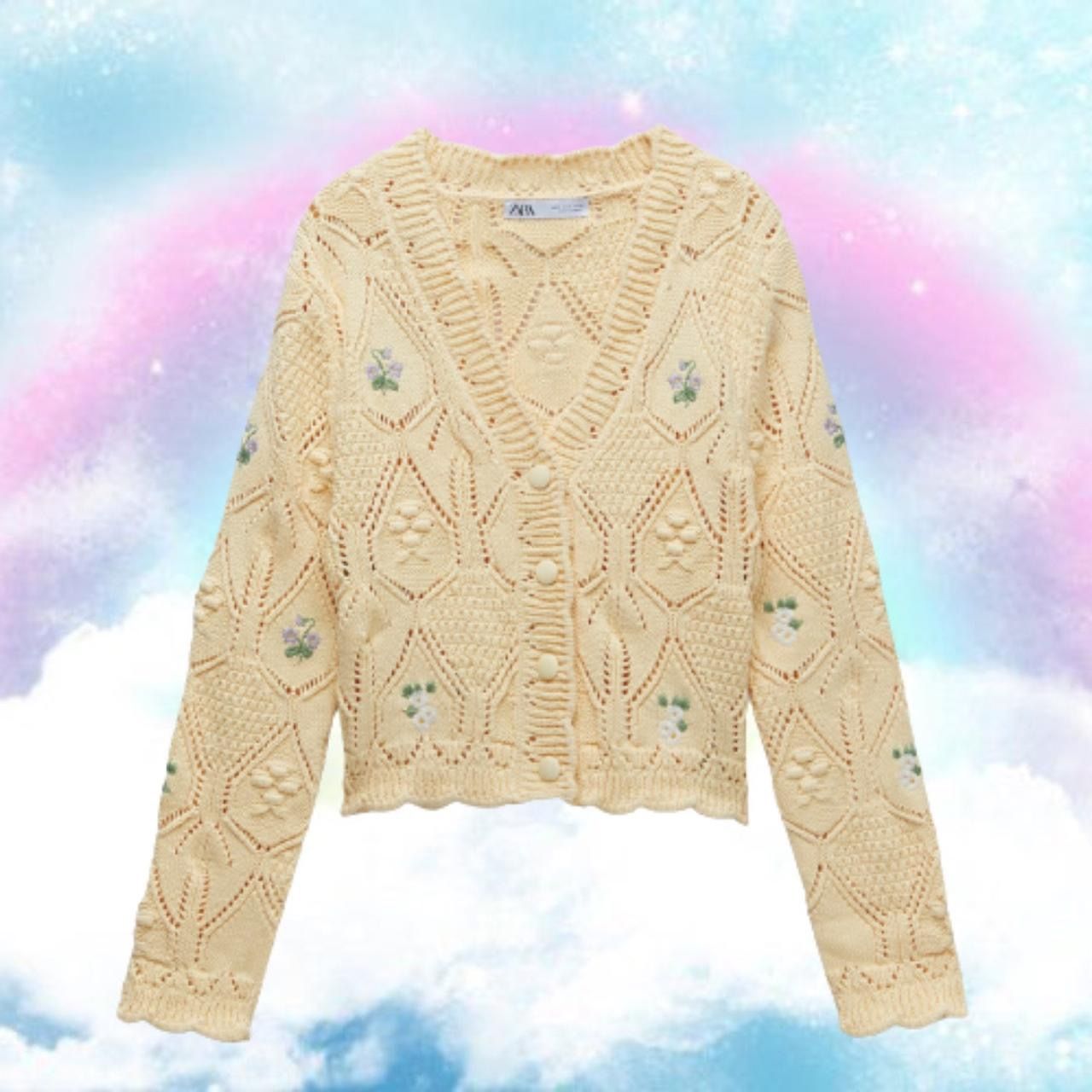 Zara Floral Knit Zara Yellow Knit Cardigan ZARA Floral Embroidery