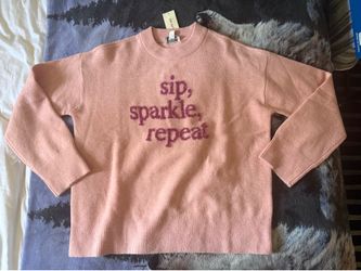 ON 34TH Women’s Pink Crewneck Knit Pullover Sweater Quote Graphic,