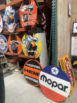 MOPAR AND DODGE SCAT PACK SUPER BEE 30 inch porcelain signs   $225 each IN MADERA CA  