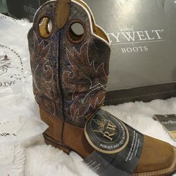 REYWELT COWBOY BOOTS GENUINE LEATHER FULL RUBBER SQUARE TOE #250-H THANG CRACK SIZE: 9.5 / 28.5