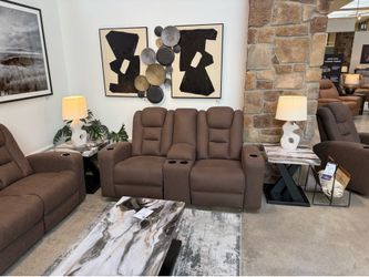 Brand new recliner, 2 coffee tables and 2 lamps