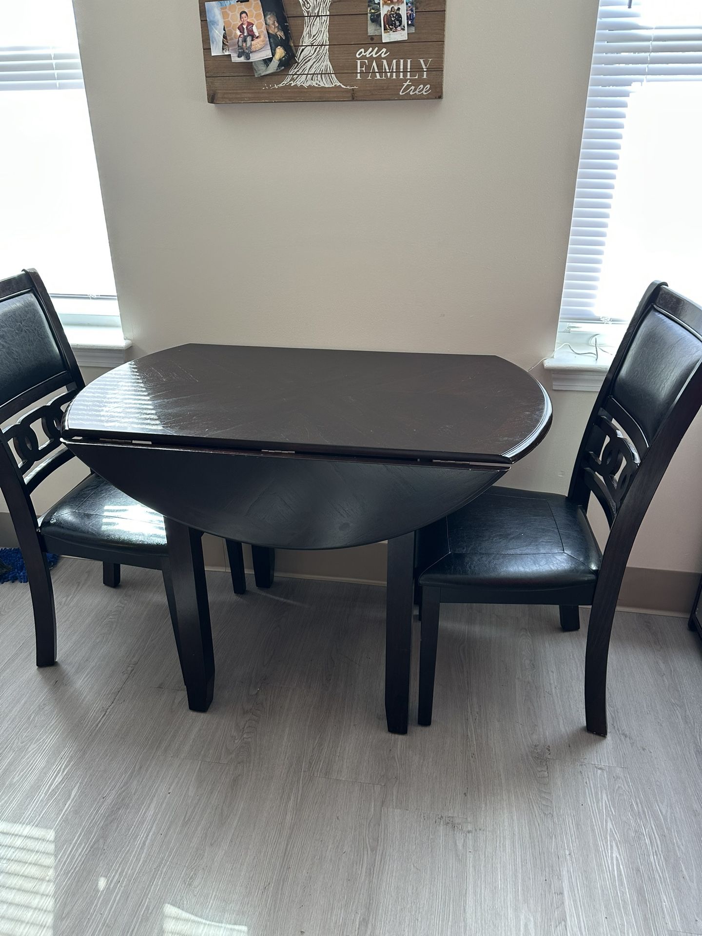 Kitchen Wood & Leather Set, With Drops Leaf, Dark Brown Made In Vietnam.