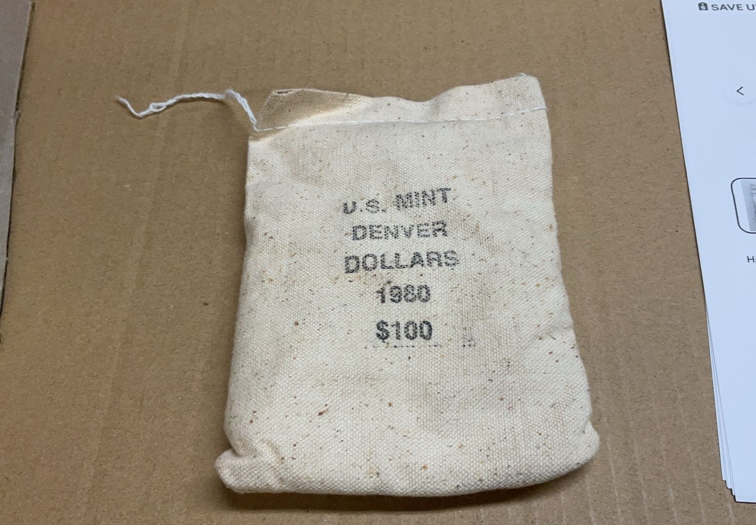 1980-D Susan B. Anthony Dollar Uncirculated $100 Mint Sewn Bag