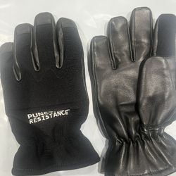 New Black Police Leather Gloves Large 