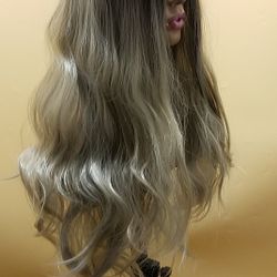 Long Gold Brown Wavy Wig