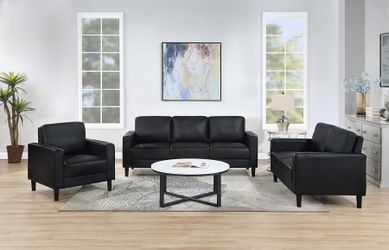 508361-S3✨ Brand New 3-Piece Black Faux-Leather Living Room Set – Modern Comfort! ✨