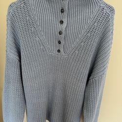 Women’s Size Large Haven Well Within Button Up Mock Neck Baby Blue Sweater Classic