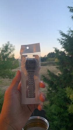 Digital Watch with Silver Metal Band