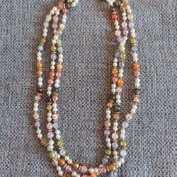 Vintage Multi Strand Faux Pearl Necklace Colorful Jewelry 