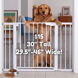 30” Tall x 29.5”-46” Wide Baby Gate Dog Gate Safety Gate Brand New Open Box White Cumbor