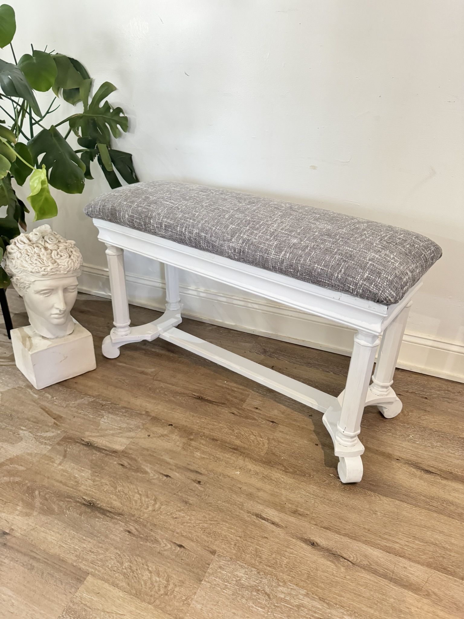 Antique upholstered Bench with hidden storage great for bed room or entryway