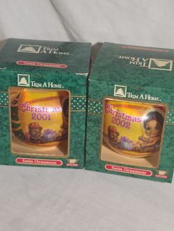 2001 2002  Kmart Trim A Home Black Baby /Teddy Bear Satin Christmas Ornaments