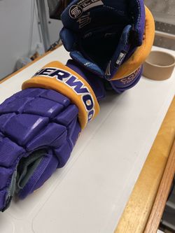 Sherwood TMP Pro Hockey Gloves senior 13in Purple Gold ( Kings throwback) USED