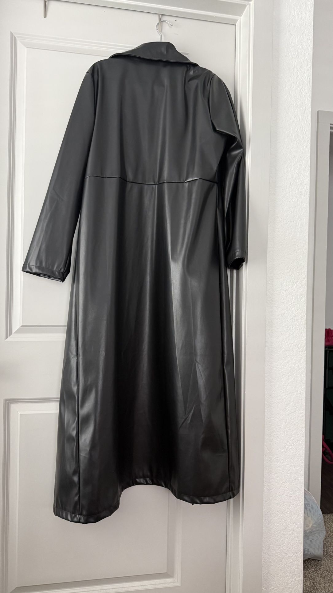 Black Faux Leather Trench Coat