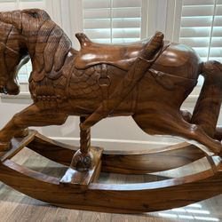 Hand Carved rocking Horse Wooden Art