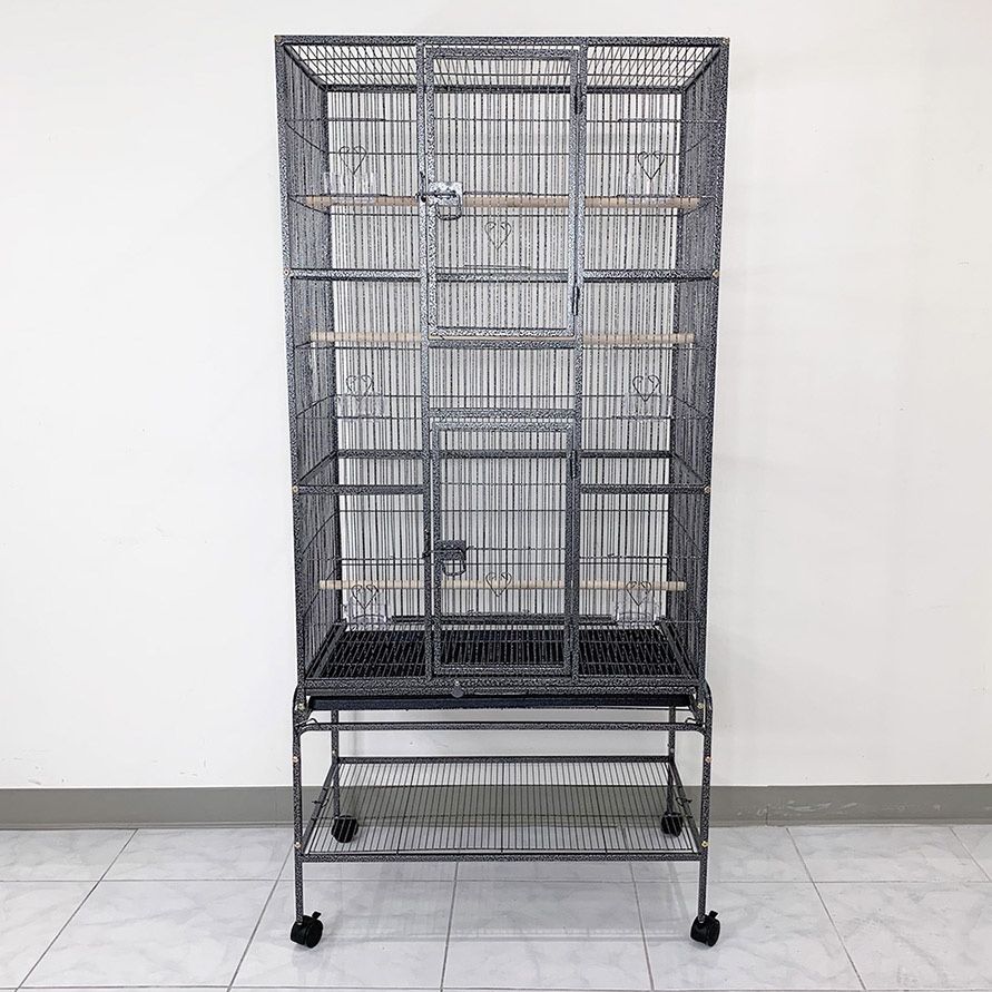 (New) $165 X-Large 69” Bird Cage, Rolling Stand, Plastic Tray, Size 31x19x69” for Mid-Sized Parrots 
