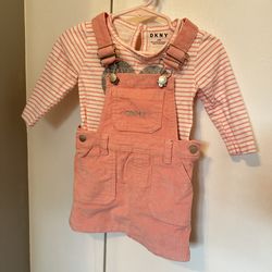 DKNY pink skirtall & stripes heart shape long sleeve logo top 2-piece set