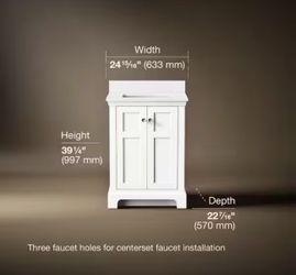 🆕 Baskin 24 in. Single Sink White Bath Vanity with Bianco Bella Quartz Top