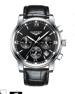 GUANQIN Men Quartz Wrist Watch Fashion Analog Sport Watch Stainless Steel Luxury Design Luminous Date Chronograph Waterproof