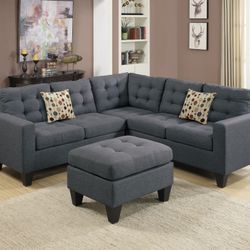 Brand New Grey Sectional Sofa w Ottoman 