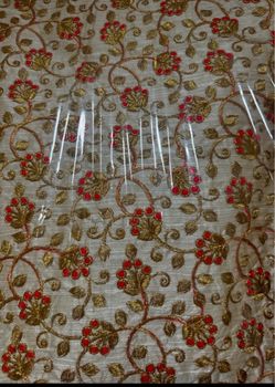 Embroidered Fabric with Gold and Red Beadwork