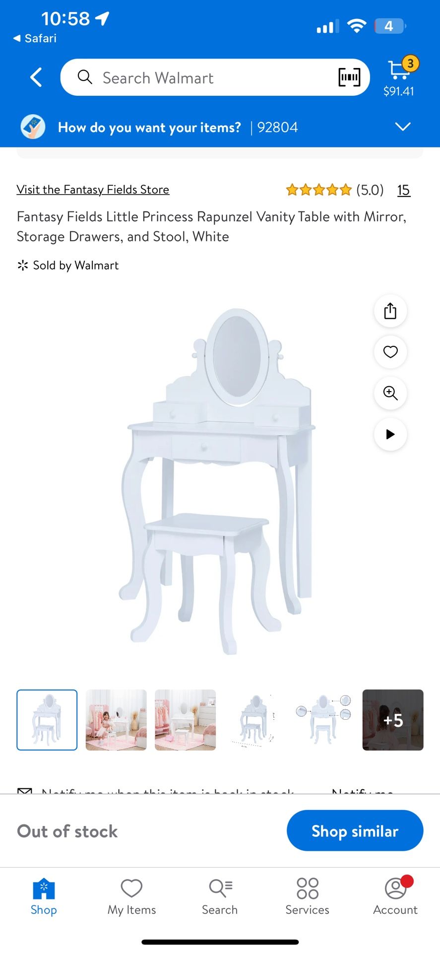 Fantasy Fields Little Princess Rapunzel Vanity Table with Mirror, Storage Drawers, and Stool, White