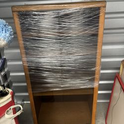 Oak Cabinet With Smoked Glass Doors 