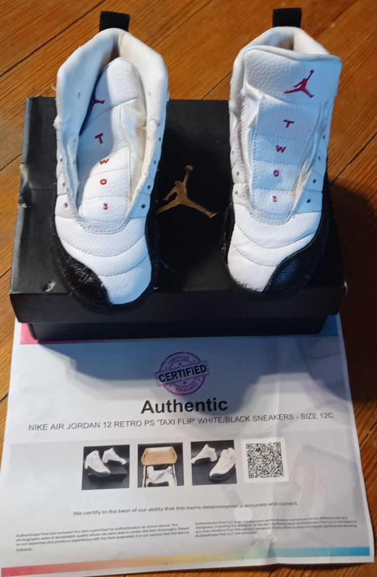 Nike Kids 12c Retro Jordan Taxi Flip White Black Kids Child