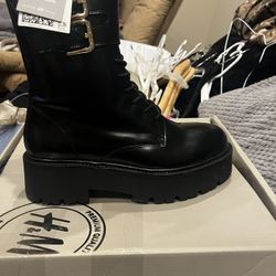 H&M Combat Boots Black Genuine leather 