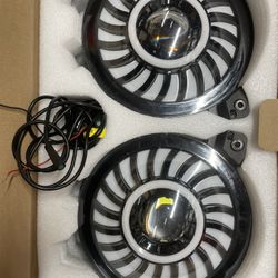 Pair Of 9” Inch Headlights Led With Drl Lights RGB 