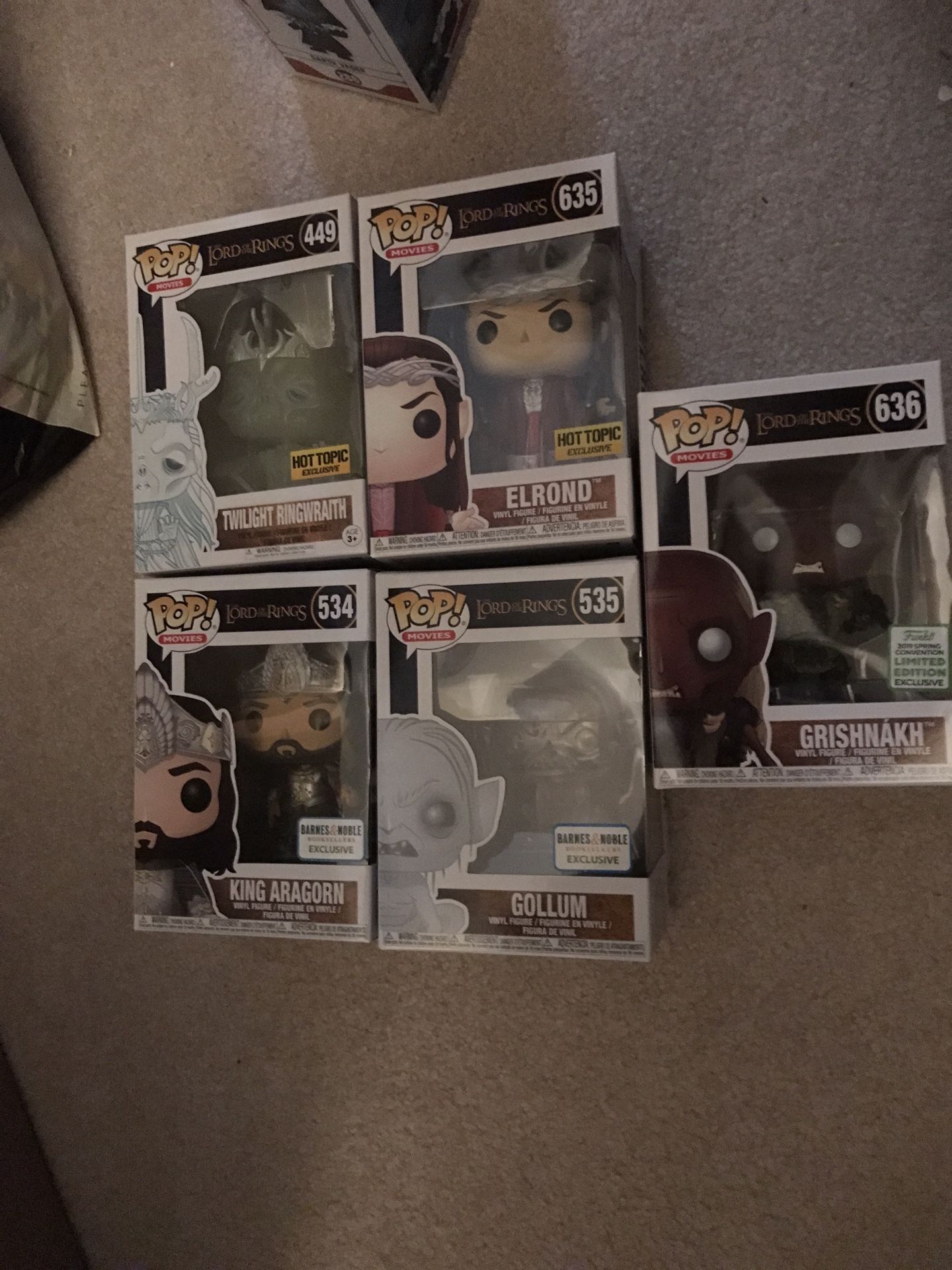 Funko pop lotr lord of the rings set of 5 exclusives