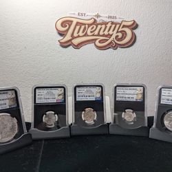 Lot of NGC Graded coins Bag Fragment series $1,50C, 10C, 5C, 1C