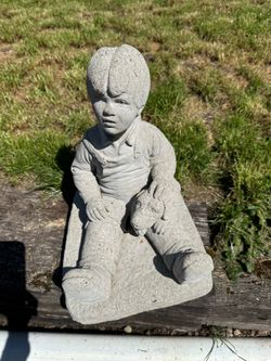 12"H Concrete Sitting Boy W/ Dog