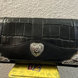 vintage black leather wallet Hearts Shape Women With Lots Of Storage Cellphones