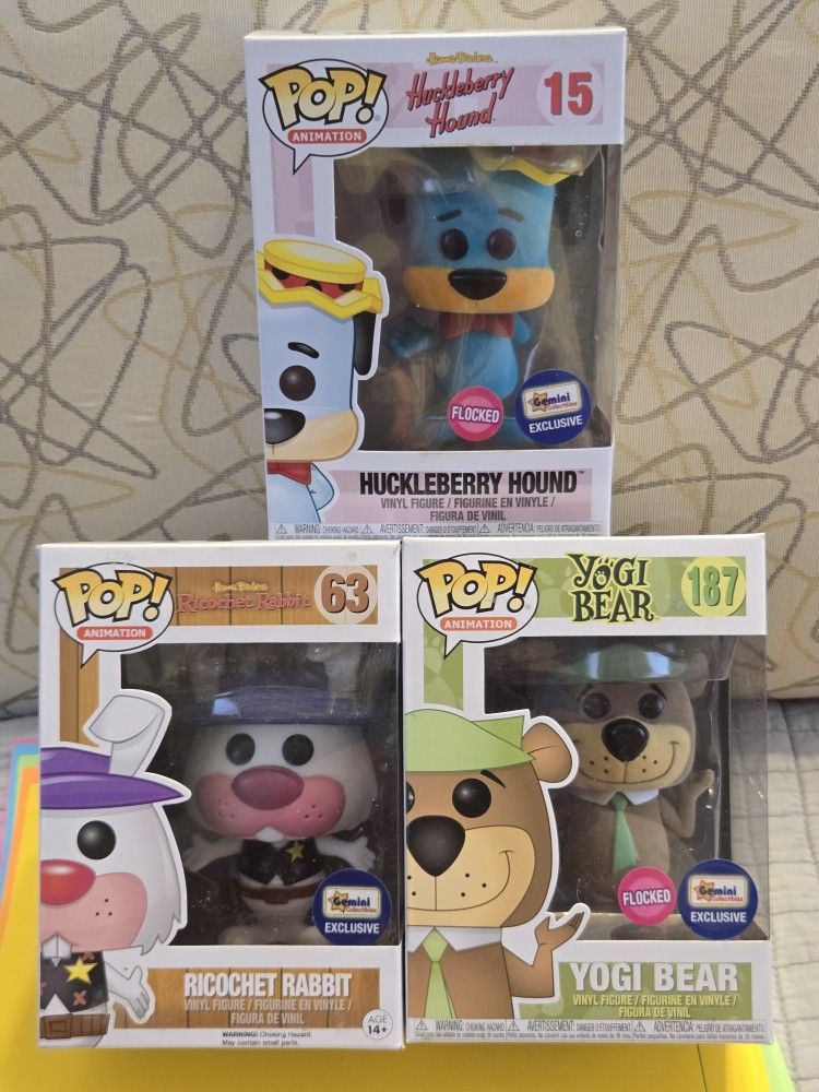 Hanna Barbera Huckleberry Yogi Ricochet VAULTED EXCLUSIVE FLOCKED Funko Pop Comb