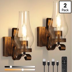 Battery Operated Wall Sconces, Rustic Wall Lights Set of 2 - B335