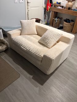 Cream Corduroy Convertible Loveseat / Sleeper Sofa