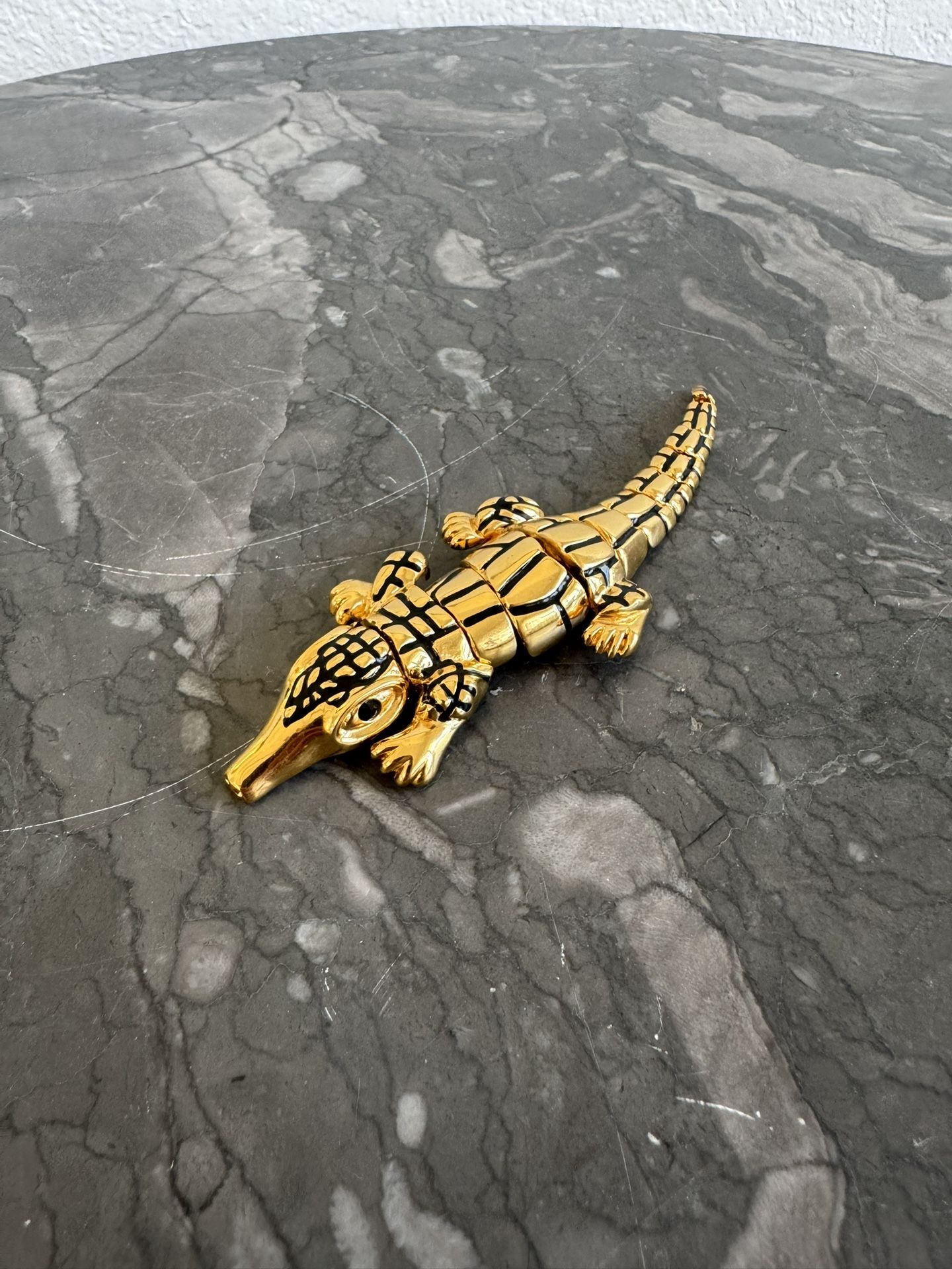 St. John Gold Alligator Brooch – Statement Designer Pin 5 Inches