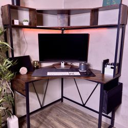 🪴 Corner Desk w/ LED Lights + Free Chair – Like New