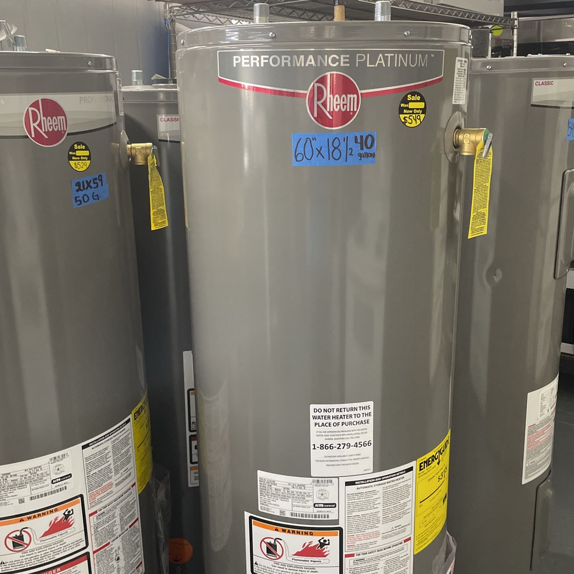Gas Water Heater Rheem Performance Platinum 40 Gallons, 60”x18 1/2”