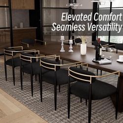 Mid-Century Modern Boucle Dining Chairs set of 6, Brushed Gold Armchairs with Black Metal Legs and U