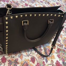 Michael Kors Selma Saffiano Leather Large Brown Studded Purse With Bag Cover