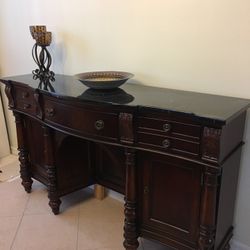  Cherry Color Dining Table with 8 chairs, China closet and serving table 