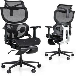Ergonomic Mesh Office Chair with Footrest, Home Office Executive Chair with Lumbar Support, Ergonomic Computer Gaming Chair with Tilt Lock,Backrest, H