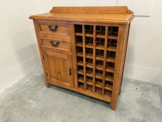 Vintage Natural Finished Solid Wood Bar Cabinet with Wine Bottle Storage