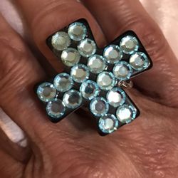 Adorable One Size Blue Rhinestone Ring. 